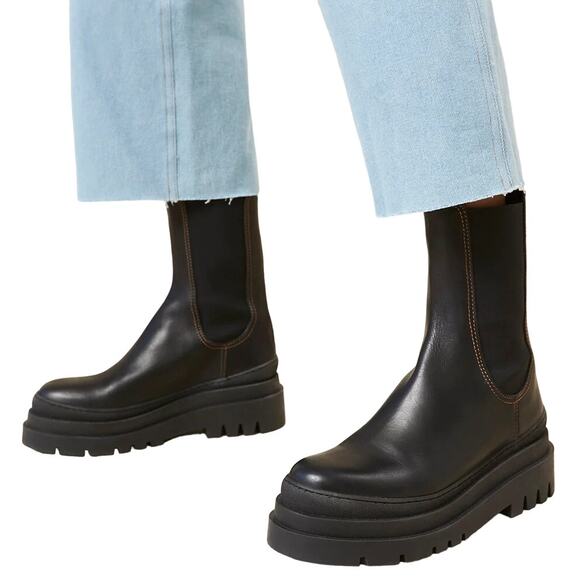 Loeffler Randall Carlota Leather Y2K Luxury Chelsea Boots Lugged Platform Sole 7 - Picture 1 of 13